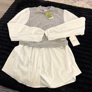 Elegant Gray and White Layered Blouse